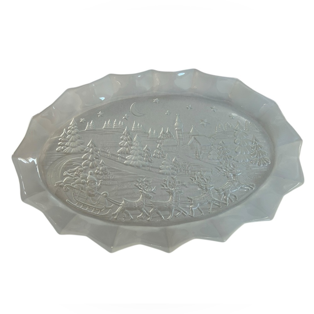 Mikasa Frosted Crystal Christmas Santa Sleigh Reindeer Oval Large Platter 17” - Picture 2 of 7